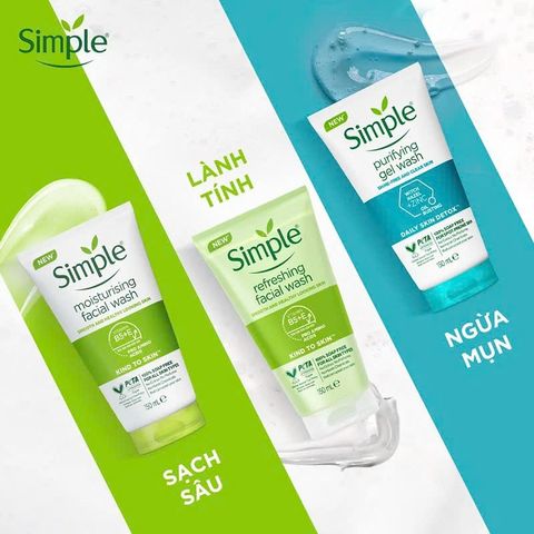 Sữa Rửa Mặt Simple Refreshing Facial Wash 150ml - Dịu Nhẹ Cho Da Dầu Mụn Nhạy Cảm, Chiết Xuất Pro-Vitamin B5 và Vitamin E