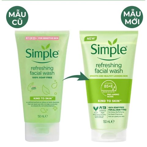 Sữa Rửa Mặt Simple Refreshing Facial Wash 150ml - Dịu Nhẹ Cho Da Dầu Mụn Nhạy Cảm, Chiết Xuất Pro-Vitamin B5 và Vitamin E