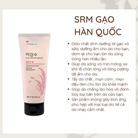 Sữa Rửa Mặt Gạo Hồng The Face Shop Rice Water Bright Cleansing Foam 150ML - Làm Sáng Da, Dưỡng Ẩm Từ Nước Gạo Chính Hãng