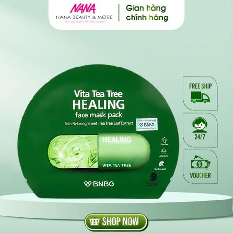 Mặt nạ tràm trà BNBG Vita Tea Tree Healing Face thải độc, giảm mụn 30ml chính hãng - Nana Shop
