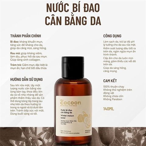 Nước Tẩy Trang COCOON Bí Đao & Hoa Hồng - Làm Sạch Sâu Da Dầu Mụn 500ml - Giúp Giảm Nhờn, Cấp Ẩm, Tươi Mát Da