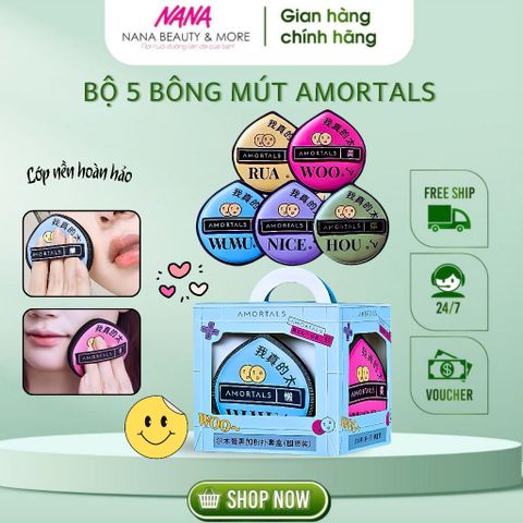 Set 5 Bông Mút Tán Nền AMORTALS Size XL Siêu Mềm - Dễ Dàng Tán Kem Nền, Phù Hợp Cho Da Nhạy Cảm - Trải Nghiệm Trang Điểm Hoàn Hảo