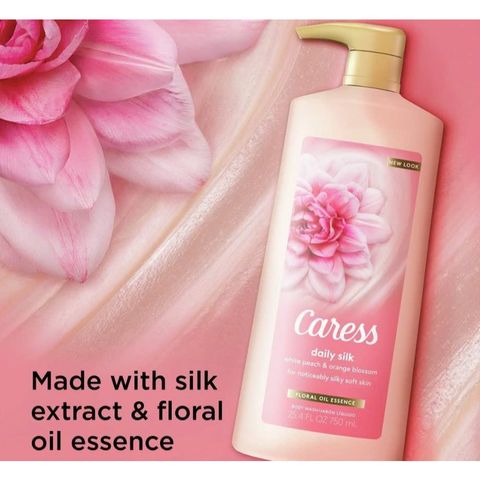 Sữa Tắm Hương Nước Hoa CARESS Daily Silk Đào Trắng & Hoa Cam 750ml - Dưỡng Da Mềm Mại, Thư Giãn & Sảng Khoái