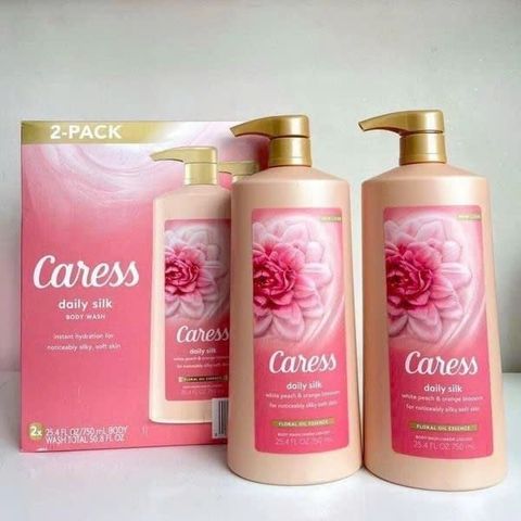Sữa Tắm Hương Nước Hoa CARESS Daily Silk Đào Trắng & Hoa Cam 750ml - Dưỡng Da Mềm Mại, Thư Giãn & Sảng Khoái