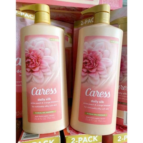 Sữa Tắm Hương Nước Hoa CARESS Daily Silk Đào Trắng & Hoa Cam 750ml - Dưỡng Da Mềm Mại, Thư Giãn & Sảng Khoái