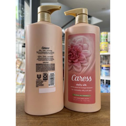 Sữa Tắm Hương Nước Hoa CARESS Daily Silk Đào Trắng & Hoa Cam 750ml - Dưỡng Da Mềm Mại, Thư Giãn & Sảng Khoái