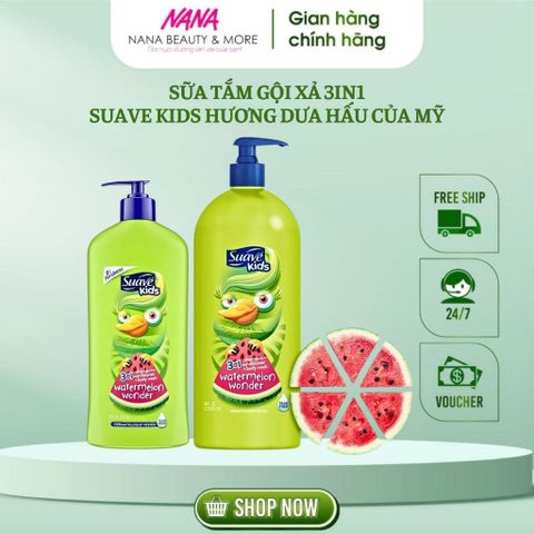 Sữa Tắm Gội Xả 3in1 Suave Kids Hương Dưa Hấu 532ml & 1180ml - Dành Cho Da Nhạy Cảm Của Trẻ Em, Cảm Giác Tươi Mát