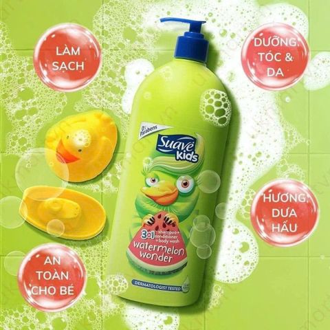 Sữa Tắm Gội Xả 3in1 Suave Kids Hương Dưa Hấu 532ml & 1180ml - Dành Cho Da Nhạy Cảm Của Trẻ Em, Cảm Giác Tươi Mát