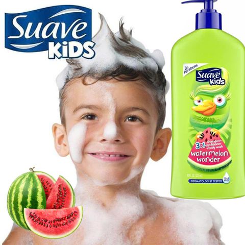 Sữa Tắm Gội Xả 3in1 Suave Kids Hương Dưa Hấu 532ml & 1180ml - Dành Cho Da Nhạy Cảm Của Trẻ Em, Cảm Giác Tươi Mát