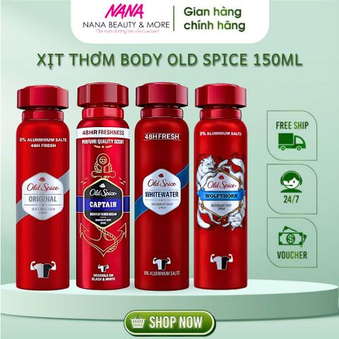 Xịt Khử Mùi Cơ Thể Old Spice 150ml - Hương Thơm Bền Bỉ, Công Nghệ Ngăn Mùi Hiệu Quả, Dành Cho Nam Giới Tự Tin, Thơm Mát Suốt Ngày