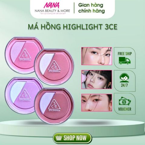 Phấn Má Hồng Bắt Sáng 3CE Blushlighter 9g - Trang Điểm Nền Tảng 2 Trong 1 Cho Gương Mặt Rạng Rỡ và Sống Động