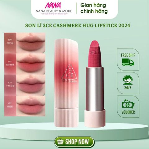 Son Thỏi Lì 3CE Cashmere Hug Lipstick 2024 - Chất Son Mịn Như Nhung, Bảng Màu Đa Dạng, Chính Hãng từ Nana Shop