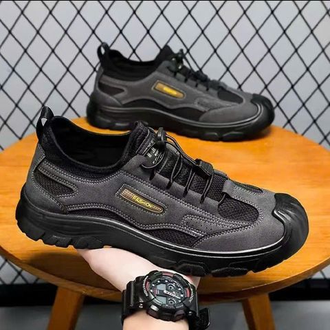 Giày thể thao nam MB24 - Sneaker da lộn vải thoáng khí, phong cách thể thao, màu nâu và đen, phù hợp mọi hoạt động hàng ngày.