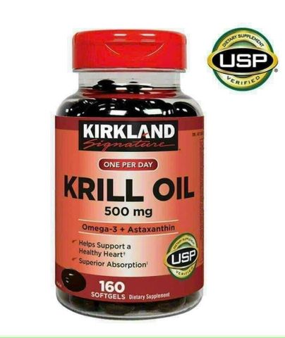 Omega Dầu nhuyễn thể Kirkland Signature Krill Oil 500mg, 180 viên - Bổ sung Omega 3-6-9 cho sức khỏe tim mạch và não bộ