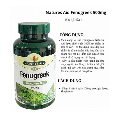 Viên uống lợi sữa Natures Aid Fenugreek 500mg 90 viên
