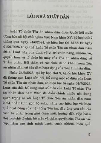 Luật Tổ chức Tòa án Nhân dân 2024 (Sửa đổi, Bổ sung 2025) - NXB Chính Trị Quốc Gia Sự Thật, 136 trang, Bìa mềm