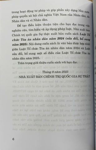 Luật Tổ chức Tòa án Nhân dân 2024 (Sửa đổi, Bổ sung 2025) - NXB Chính Trị Quốc Gia Sự Thật, 136 trang, Bìa mềm