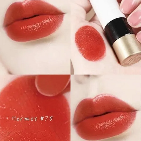 Son Hermès Rouge Amazone 75 Brillant - Son Môi Đỏ Cam Sang Trọng, Độ Bám Màu Cao, Dưỡng Ẩm, Phong Cách Thời Trang Hiện Đại