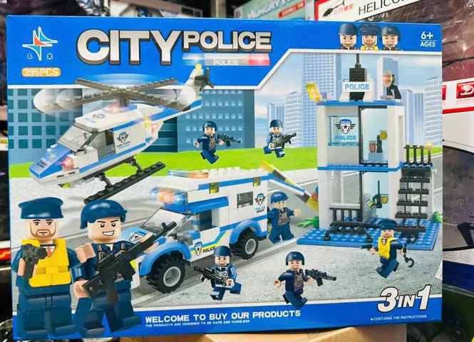 LX CITY POLICE 337 - Đồ chơi xây dựng 3in1 gồm 395 chi tiết, mô hình xe cảnh sát, trực thăng và trạm cảnh sát, dành cho trẻ em từ 6 tuổi trở lên