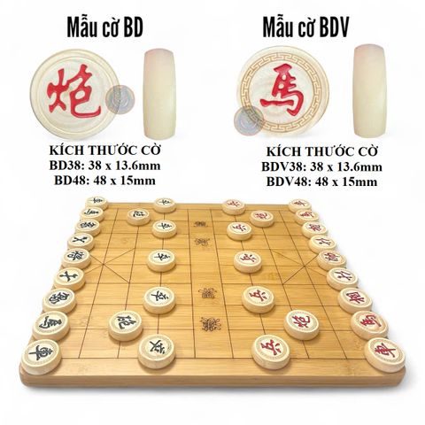 Bộ Cờ Tướng Gỗ Bạch Dương + Bàn Cờ Gỗ Trúc 47x44cm - Đồ Chơi Giải Trí Cao Cấp Cho Người Yêu Thích Cờ Tướng