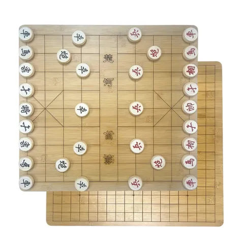 Bộ Cờ Tướng Gỗ Bạch Dương + Bàn Cờ Gỗ Trúc 47x44cm - Đồ Chơi Giải Trí Cao Cấp Cho Người Yêu Thích Cờ Tướng