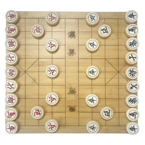 Bộ Cờ Tướng Gỗ Bạch Dương + Bàn Cờ Gỗ Trúc 47x44cm - Đồ Chơi Giải Trí Cao Cấp Cho Người Yêu Thích Cờ Tướng