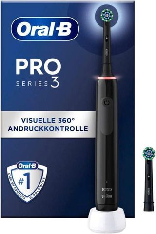 Bàn Chải Đánh Răng Điện Oral-B Pro Series 3 Màu Đen - Kèm 2 Đầu Bàn Chải và Sạc Pin - Công Nghệ Làm Sạch Hiện Đại
