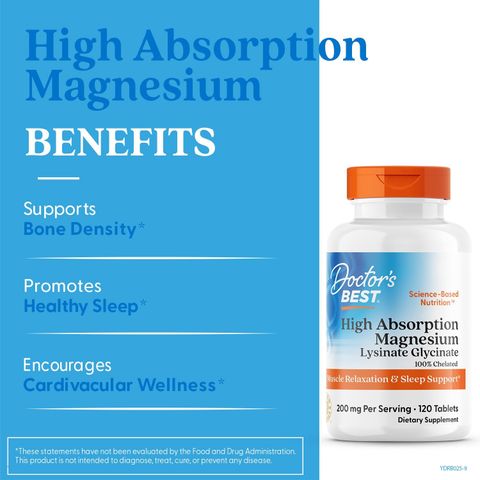 Viên Uống Magnesium Lysinate Glycinate Doctor's Best - Hỗ Trợ Giấc Ngủ Sâu, Tăng Cường Trí Nhớ, Giảm Căng Thẳng - 120 Viên Mỹ