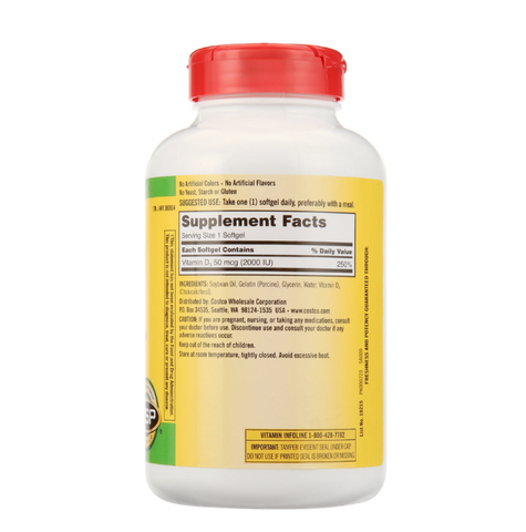 Viên Uống Vitamin D3 Kirkland Extra Strength 50mcg 600 Viên - Bổ Sung Vitamin D Tăng Cường Miễn Dịch và Hỗ Trợ Xương Khớp - Hàng Mỹ