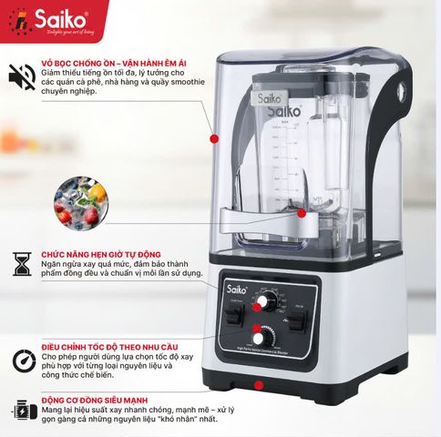 Máy Xay Sinh Tố Công Nghiệp Saiko BLG-3000 - 3000W, Dung Tích 1.8L, Lưỡi Dao inox 6 Cánh, An Toàn, Hiệu Suất Cao cho Nhà Hàng, Quán Cafe