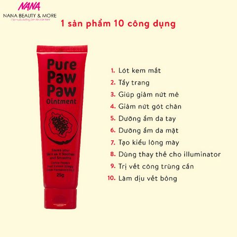 Dưỡng Môi Đa Năng Pure Paw Paw Ointment Chiết Xuất Đu Đủ 25g - Kem Dưỡng Ẩm, Giúp Môi Mềm Mịn, Chăm Sóc Da Khô Nứt Nẻ