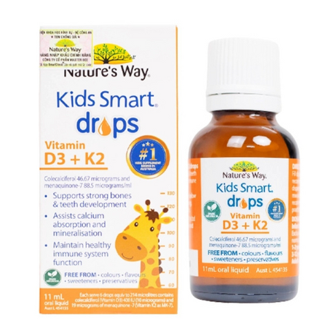 Vitamin D3 K2 cho bé Nature's Way Kids Smart Drops - Hỗ trợ hấp thụ canxi và sức đề kháng cho xương và răng chắc khỏe