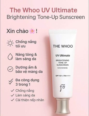 Kem Chống Nắng Nâng Tone The Whoo UV Ultimate Brightening Sunscreen 50ml - Bảo Vệ Da, Dưỡng Sáng, Ngừa Lão Hóa, SPF50+ PA++++
