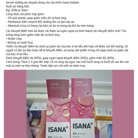 Serum Isana Azelain dưỡng ẩm cho da nhờn - Giảm mẩn đỏ, làm dịu da, cải thiện khuyết điểm - Tuýp 30ml Chính Hãng Đức
