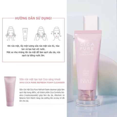 Sữa Rửa Mặt INVU Cica Pure Refresh Foam Cleanser 150ml - Chăm Sóc Da Nhạy Cảm, Làm Sạch Nhẹ Nhàng, Dưỡng Ẩm Rạng Ngời