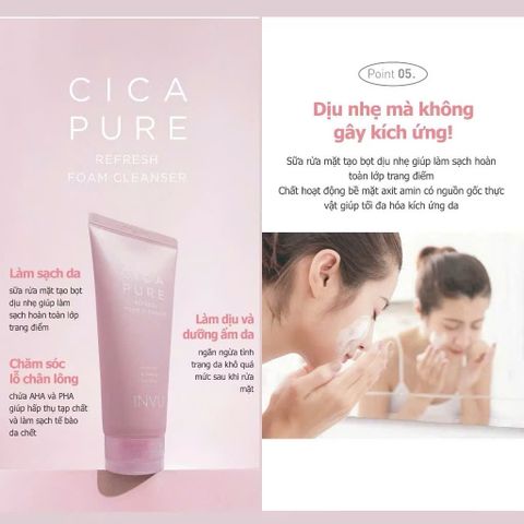 Sữa Rửa Mặt INVU Cica Pure Refresh Foam Cleanser 150ml - Chăm Sóc Da Nhạy Cảm, Làm Sạch Nhẹ Nhàng, Dưỡng Ẩm Rạng Ngời