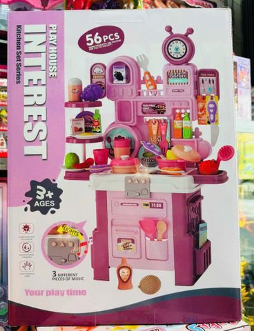 688-232 Mini Kitchet Play House Interest 56pcs - Đồ chơi nhà bếp chạy bằng pin có hiệu ứng đèn và âm thanh cho bé từ 3 tuổi trở lên