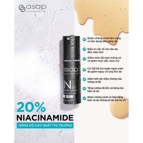 Serum Dưỡng Ẩm Asap N20 Peptide Complex Niacinamide - Làm Sáng Da, Giảm Nếp Nhăn, Dưỡng Ẩm, Làm Dịu Da Mặt