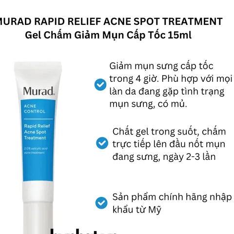 Gel Chấm Mụn Murad Rapid Relief - Giảm Sưng, Làm Khô Cồi Mụn Nhanh, Ngừa Thâm, Chăm Sóc Da Mặt Hiệu Quả