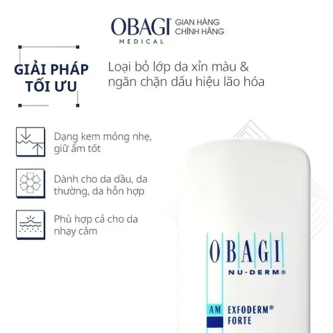 OBAGI Medical Exfoderm Forte Lotion AHA - Tinh Chất Tẩy Da Chết, Kiềm Dầu, Giảm Mụn, Mờ Thâm, Sáng Da 150ml
