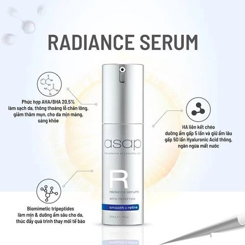 Serum Làm Sáng Da Asap Radiance - Tinh Chất AHA BHA Giảm Mụn, Thâm Nám, Chống Lão Hóa, Tái Tạo Da Mượt Mà và Ngậm Nước