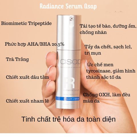 Serum Làm Sáng Da Asap Radiance - Tinh Chất AHA BHA Giảm Mụn, Thâm Nám, Chống Lão Hóa, Tái Tạo Da Mượt Mà và Ngậm Nước