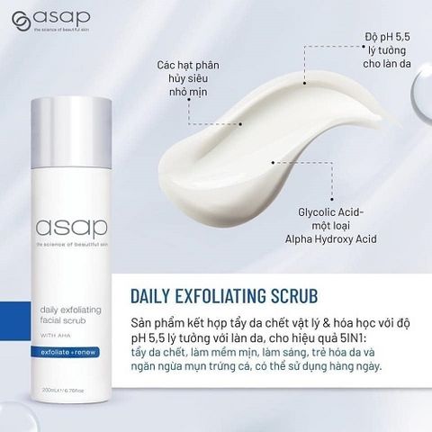 Sữa Rửa Mặt AHA Asap Tẩy Da Chết - Exfoliating Facial Scrub Sáng Da, Làm Sạch Sâu, Dịu Nhẹ, 14% AHA Cho Làn Da Khỏe Mạnh