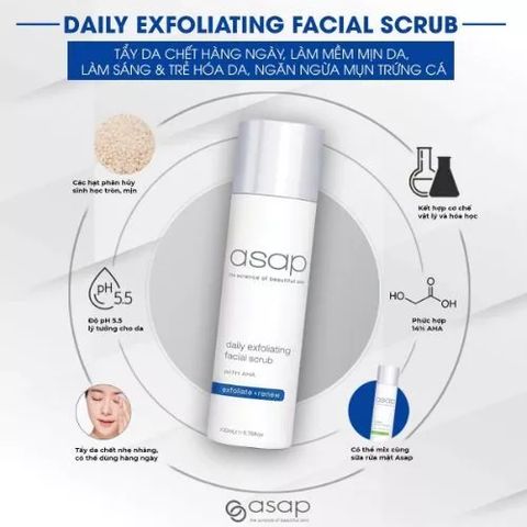 Sữa Rửa Mặt AHA Asap Tẩy Da Chết - Exfoliating Facial Scrub Sáng Da, Làm Sạch Sâu, Dịu Nhẹ, 14% AHA Cho Làn Da Khỏe Mạnh