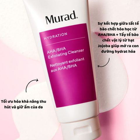 Sữa Rửa Mặt Tẩy Tế Bào Chết Murad AHA BHA - Làm Sạch Da, Giảm Mụn, Dầu Nhờn, Làm Sáng Mịn Da - Sản Phẩm Chăm Sóc Da Chất Lượng Cao