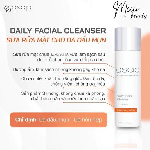 Sữa Rửa Mặt AHA Asap Daily Facial Cleanser - Tẩy Da Chết, Làm Sạch Sâu, Giúp Da Mịn Màng và Tươi Mới