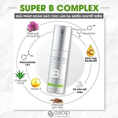 Serum Cấp Ẩm Sâu Asap Super B Complex 13% Niacinamide - Se Khít Lỗ Chân Lông, Làm Sáng Da, Chống Lão Hóa, Trẻ Hóa Da