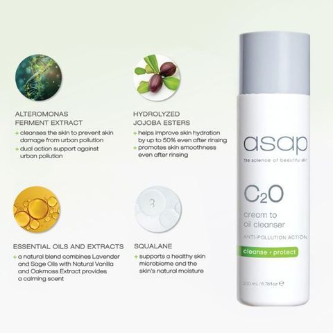 Sữa Rửa Mặt Asap C2O Cream To Oil - Dưỡng Ẩm, Làm Sạch Sâu, Dịu Nhẹ, Loại Bỏ Trang Điểm, Sáng Da, Cho Làn Da Khỏe Mạnh