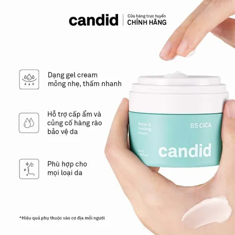 Kem Dưỡng Ẩm CANDID B5 Cica Repair & Soothing Cream 50ML - Làm Dịu, Phục Hồi Da Khô, Tái Tạo Đàn Hồi Da Mịn Màng