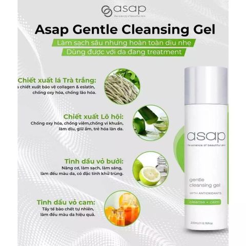 Sữa Rửa Mặt Asap Gentle Cleansing Gel - Giảm Dầu Nhờn, Chống Oxy Hóa, Dưỡng Ẩm, Phục Hồi Da - Sản Phẩm Chăm Sóc Da Mặt Dịu Nhẹ